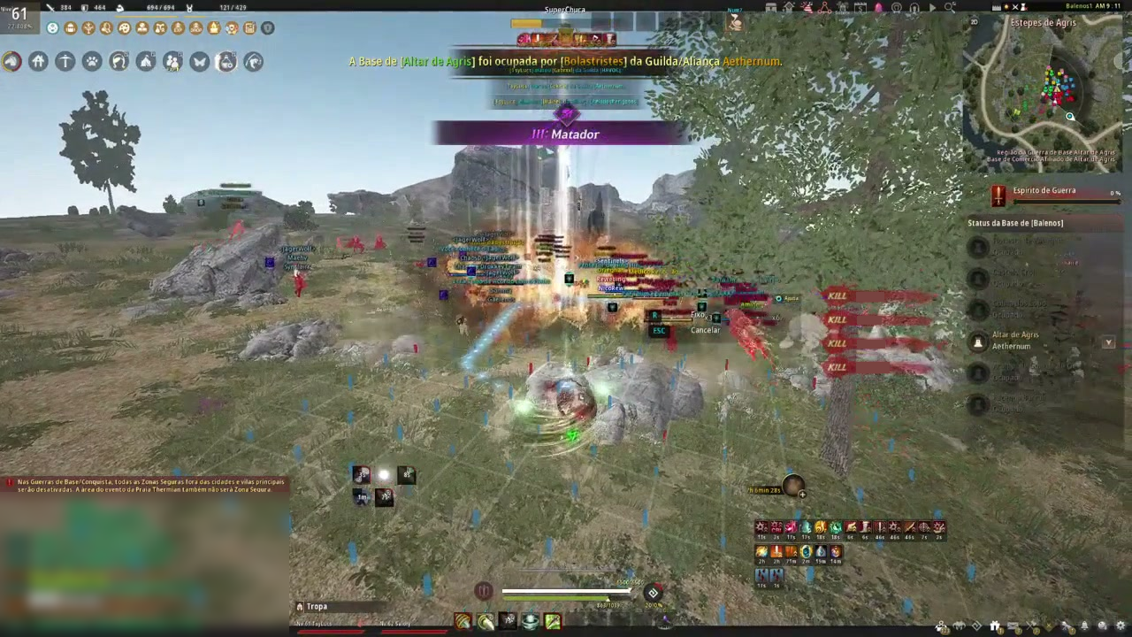 Frame de treinamento de Node War com o killfeed no lado direito